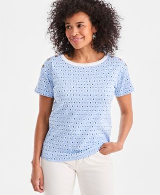 Women's Printed Pima Cotton Boat-Neck Top