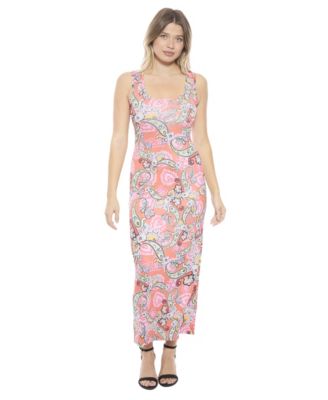 Women's Paisley Scoop Neck Sleeveless Racerback Tank Maxi Dress