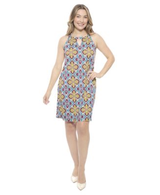 Women's Floral Knee Length Paisley Sleeveless Keyhole Dress