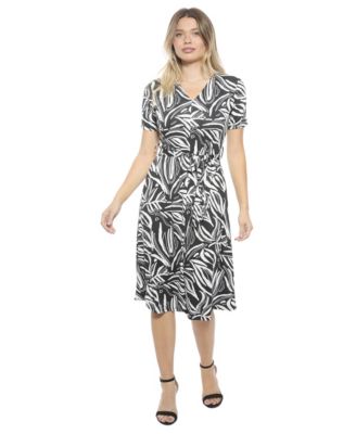 Women's Abstract V-Neck Short Sleeve A-Line Midi Dress