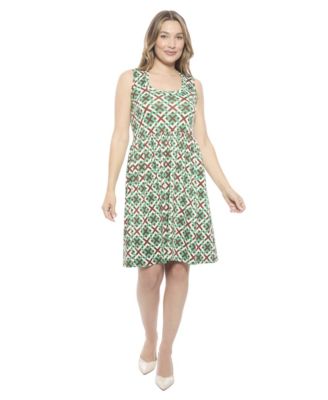 Women's Geometric Sleeveless Fit N Flare Knee Length A-Line Dress