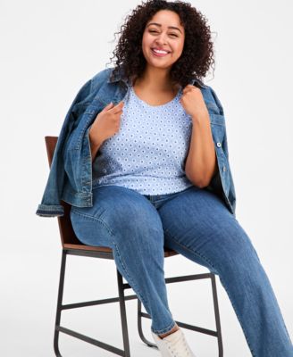 Women's Plus Size Printed Short-Sleeve Scoop-Neck Top