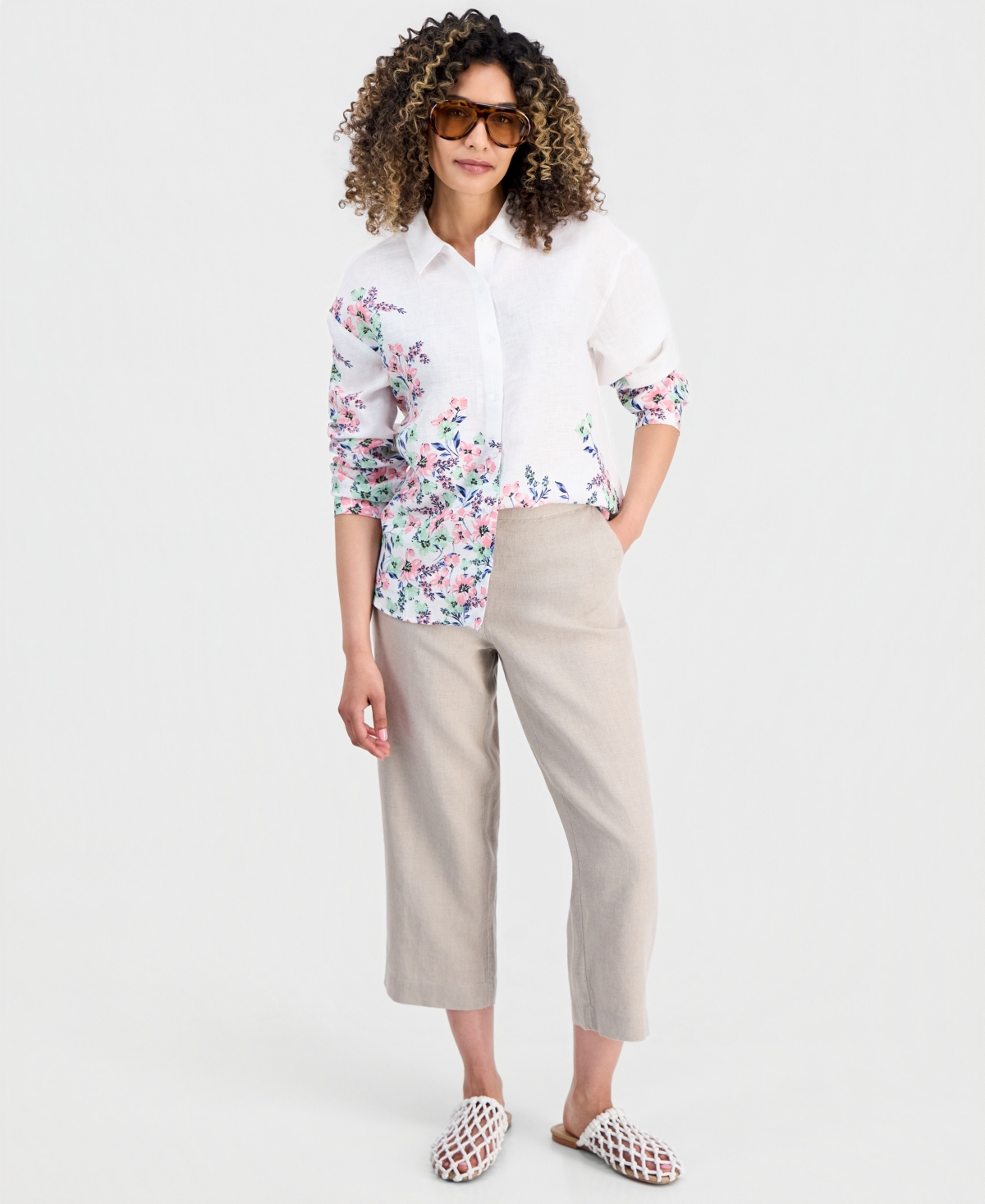 Charter Club Petite Linen Shannons Garden Shirt, Macy's Exclusive