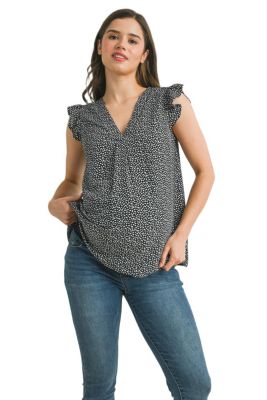 Women's Ribbed Scoop Neck Short Sleeve Top with Ruffle Hem