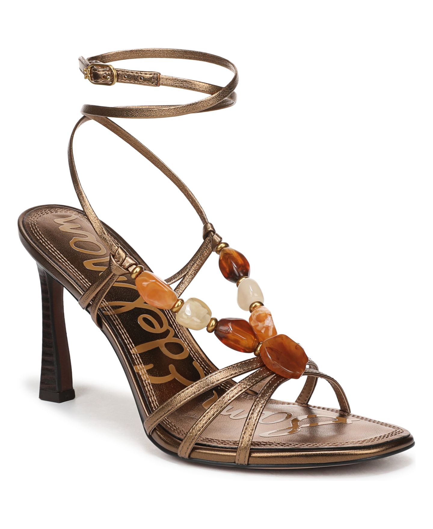 Женские сандалии Sam Edelman Imani Strappy Dress Sandals, цвет: Глубокий золотой кожаный — фото 1