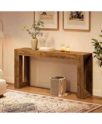63-Inch Long Console Table, Farmhouse Wooden Sofa Table Behind Couch, Rectangular Entryway Table, Brown