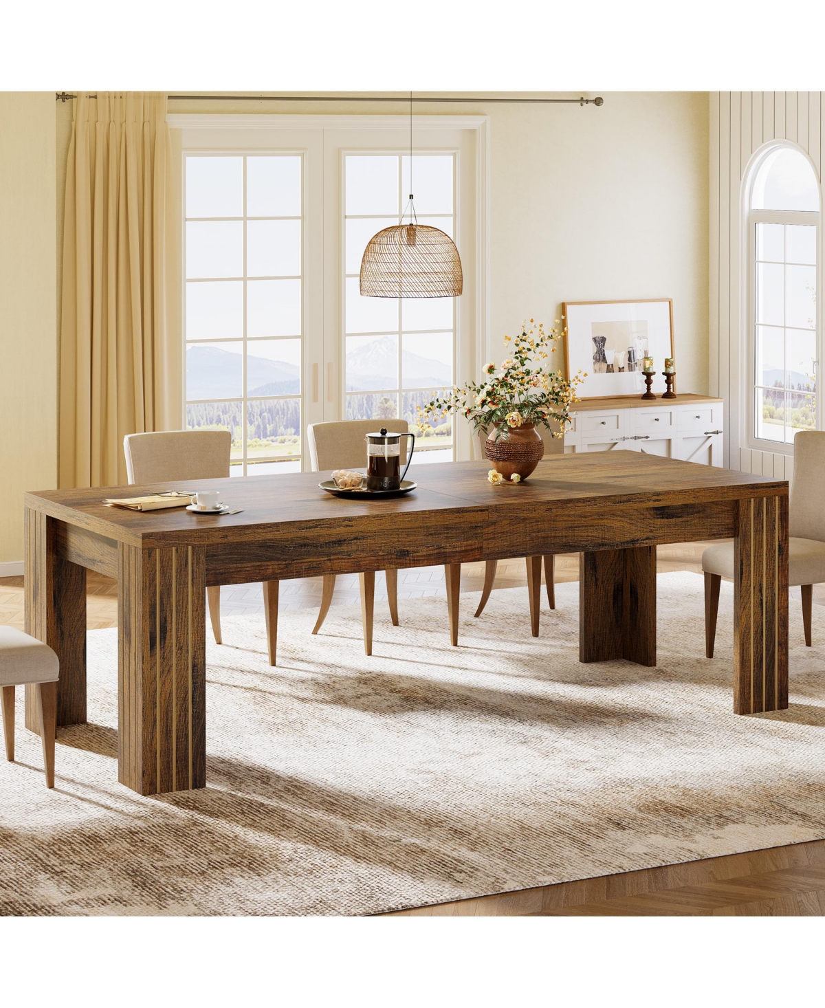 Tribesigns Farmhouse Dining Table for 6-8, Large Rectangle Kitchen Table with Heavy Duty Legs
