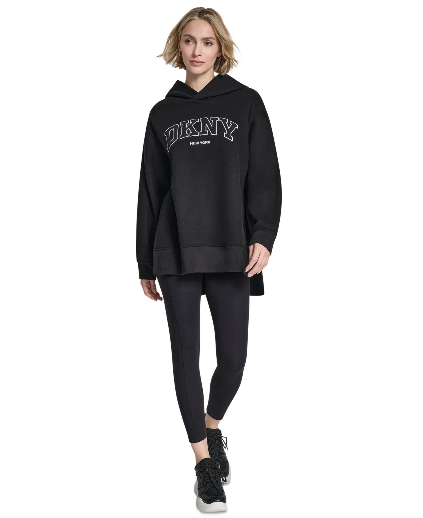Женское худи DKNY Sport 3D Puff Applique Varsity Logo Oversized, цвет: Чёрный — фото 2