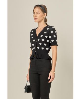 Women's Heart Cardigan with Short Puff Sleeve