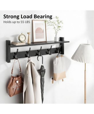5-Hook Wall Coat Rack with Shelf, 80 lbs Capacity