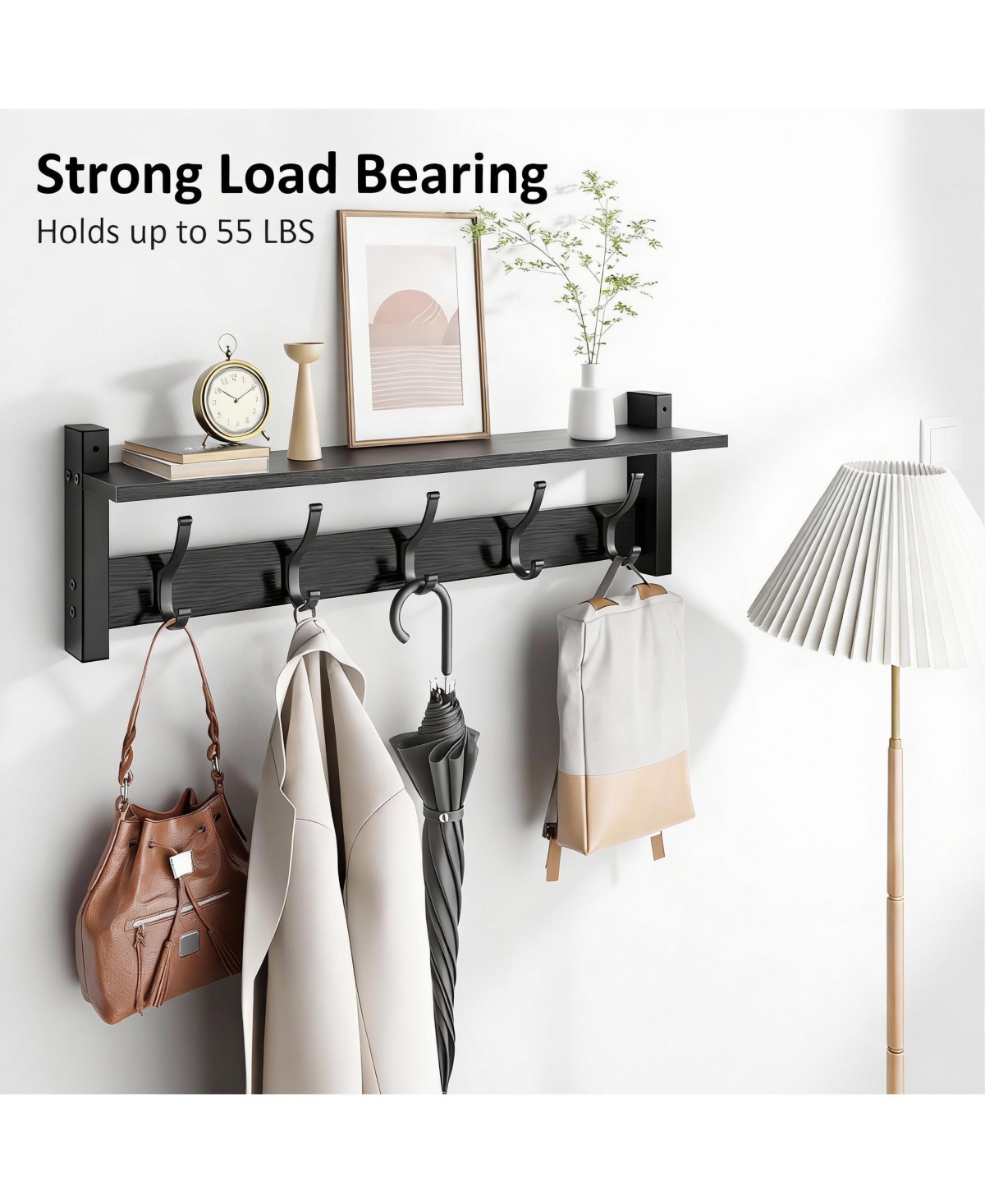 Yigii 5-Hook Wall Coat Rack with Shelf, 80 lbs Capacity