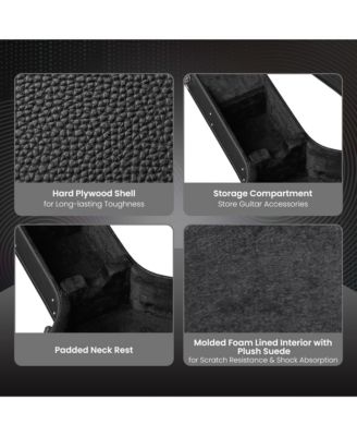 Acoustic Guitar Hard Case Wooden Hard Shell w/ Wood Folding Guitar Stand