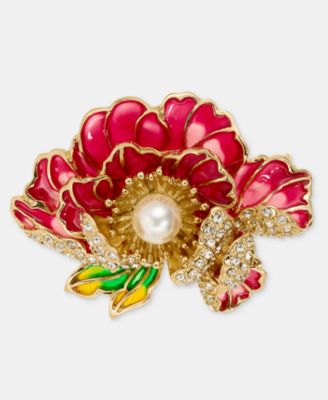 Pav&eacute; & Imitation Pearl Flower Pin