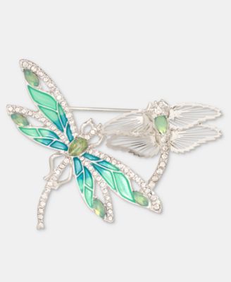 Crystal & Stone Flying Dragonflies Pin 