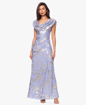 Petite Draped Neck Ball Gown