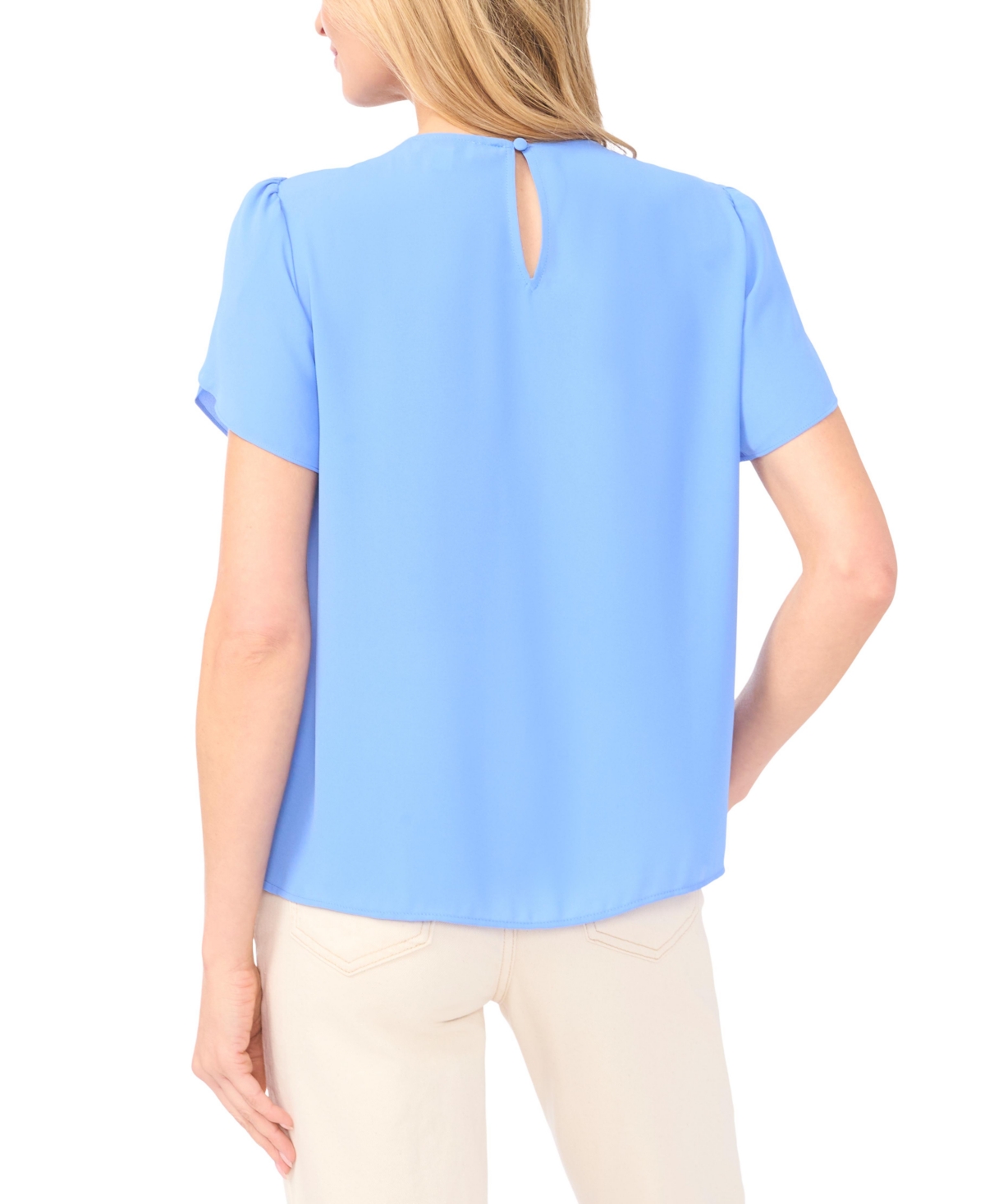 CeCe Women's Tulip Short-Sleeve Shirred Crewneck Top
