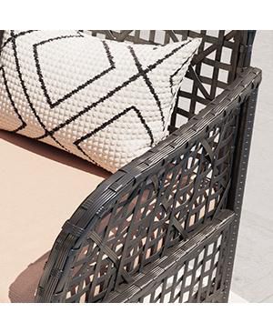 4 Piece Outdoor Patio PE Rattan Conversation Set with Tempered Glass Table Soft Cushions for Backyard Pool Lawn