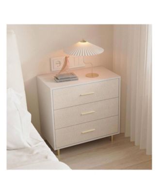Modern White 3-Drawer Slim Nightstand, Gold Metal Legs Bedside Dresser for Small Bedroom Spaces