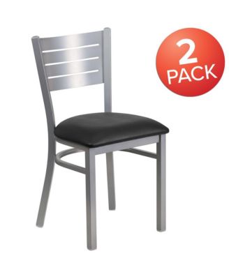 2 Pc. Silver Slat Back Metal Restaurant Chairs