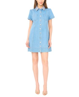 Women's Tweed Detail Collared Neck Mini Dress