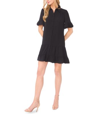 Women's Double Ruffle Sleeve Collared Mini Dress