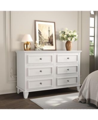 6 Drawer Dresser, Wooden Storage Chest of Drawers with Exquisite Metal Handles, Modern Drawer Organizer for Bedroom