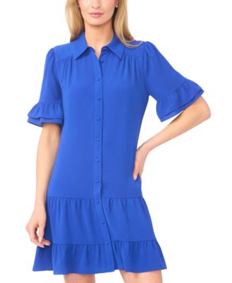 Women's Double Ruffle Sleeve Collared Mini Dress
