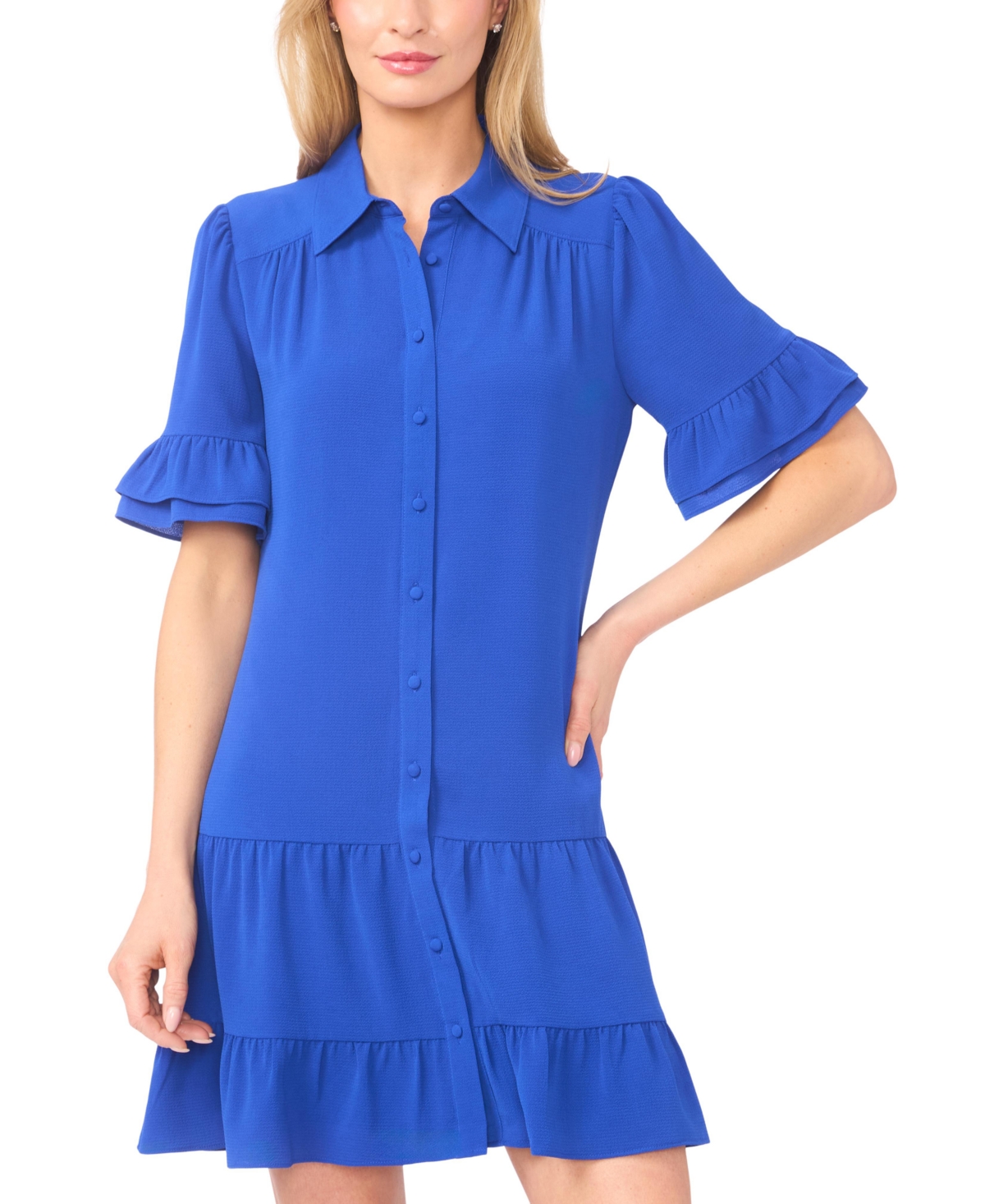 CeCe Women's Double Ruffle Sleeve Collared Mini Dress