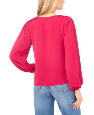 Women's Circular Trim Pin-Tuck Long-Sleeve Top