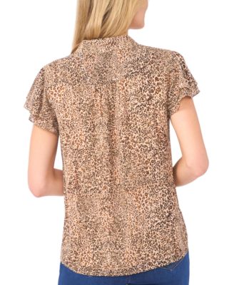 Women's Collared Neck Double Flutter-Sleeve Top