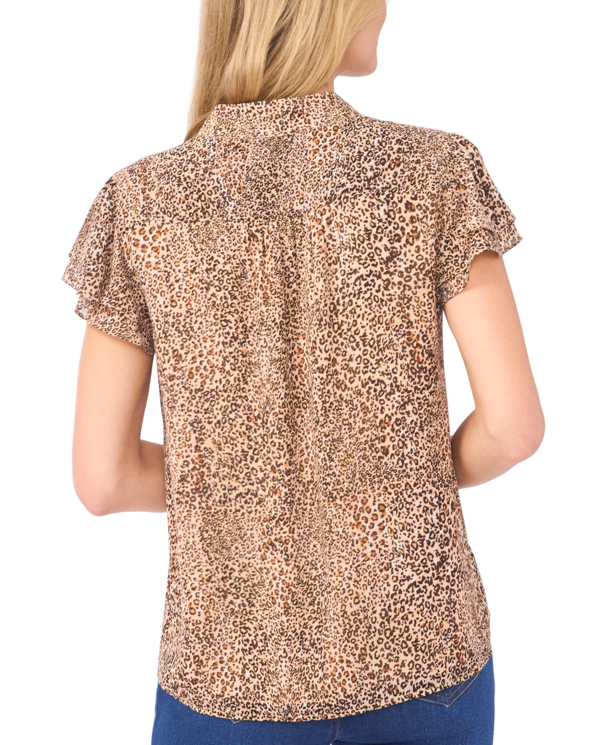 CeCe Women's Collared Neck Double Flutter-Sleeve Top