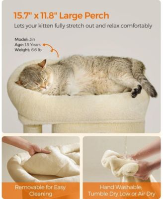 26.4-Inch Indoor Pet Play Tower with 2 Cat Caves, Scratching Posts, Top Perch, Anti-Tip Kit