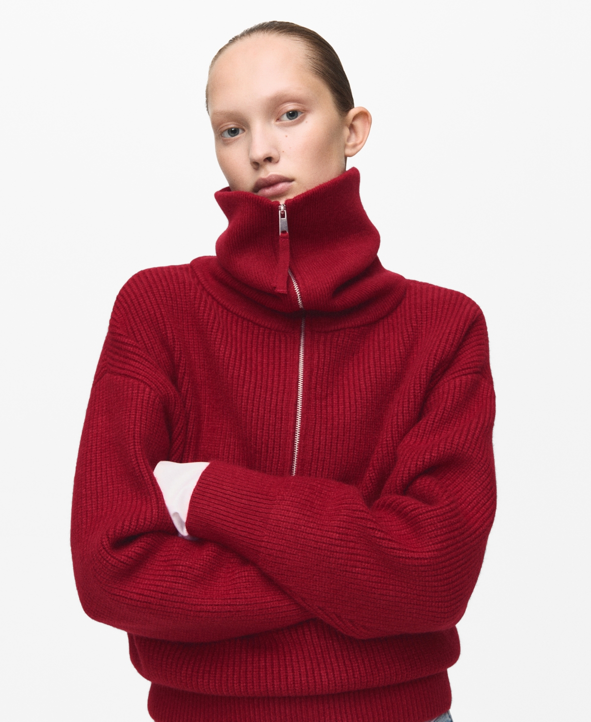 Mango Women's Funnel Neck and Zip Sweater
