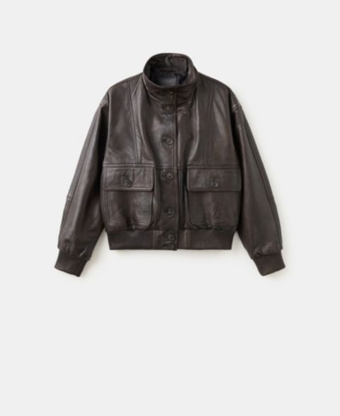 Женские куртки MANGO Oversize Leather Biker Jacket