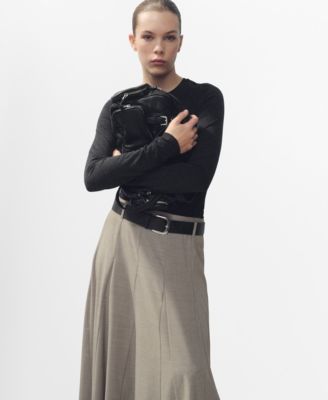 Women's Godets and Belt A-Line Skirt