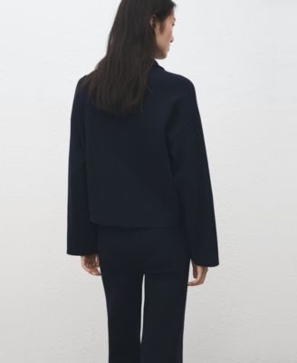 Women's Zip Neck Contrast-Stripe Sweater