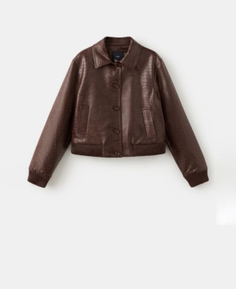 Женские куртки MANGO Croc-Effect Bomber Jacket