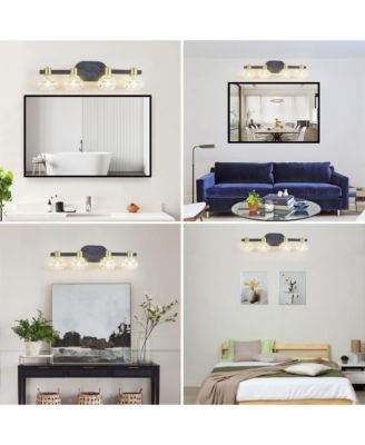 24" Vintage 4-Light Wall Sconce with Clear Crystal Shades, Iron Finish Vanity Light Fixture for Bathroom or Hallway (No Bulbs)