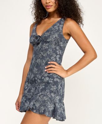 Juniors' Rosette Detail Flounce Hem Dress