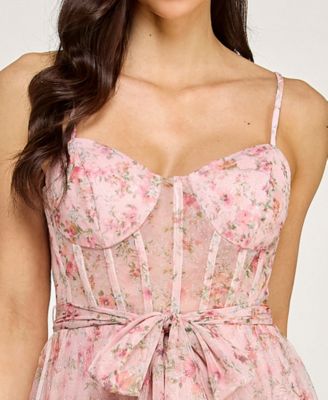 Juniors' Floral Glitter Midi Dress