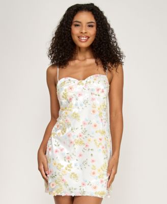 Juniors' 3D Flowers Sequin Short Dress
