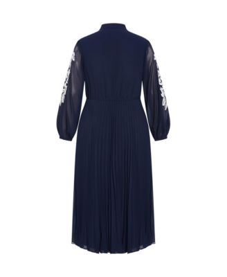Women's Plus Size Adorn Sleeve Pleat Midi Dress