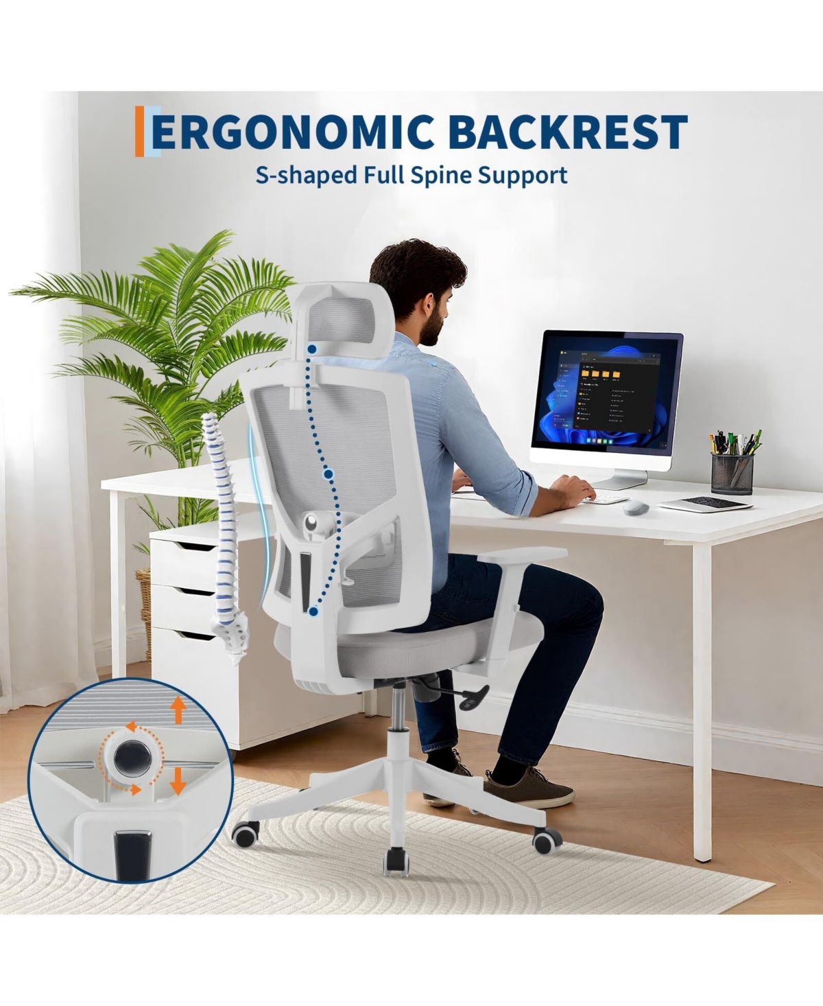 gaomon 350LBS Heavy Duty Ergonomic Office Chair, Adjustable Headrest & Lumbar Support, Flip-Up Arms Desk Chair