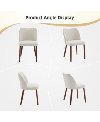 Set of 2 Linen Upholstered Wing Back Dining Chairs, Wood Legs with Leveling Feet & Thick Cushions for Kitchen