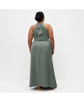 plus size halter dress Ever-Pretty Inclusive Glittery Empire Waist Neck Formal Evening high side slits Halter Plus Size Dresses -