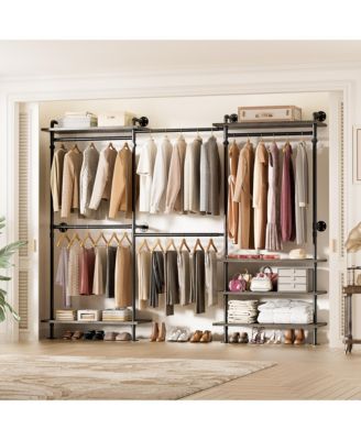 Clothing Rack,Garment Rack With 3 Wood Shelves, Organizer Rack Wall Mounted