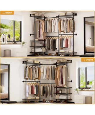 Clothing Rack,Garment Rack With 3 Wood Shelves, Organizer Rack Wall Mounted