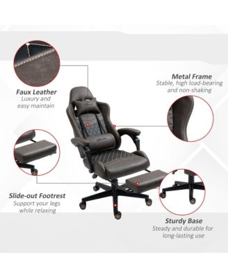 Racing Gaming Chair Diamond PU Leather High Back Swivel Recliner with Footrest