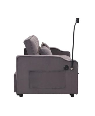 Velvet Pull-out Sleeper Sofa Bed with USB, Reclining Back, Tufted