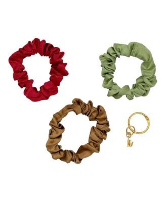 Women's Satin Scrunchie Set - Olive, Burgundy, Gold